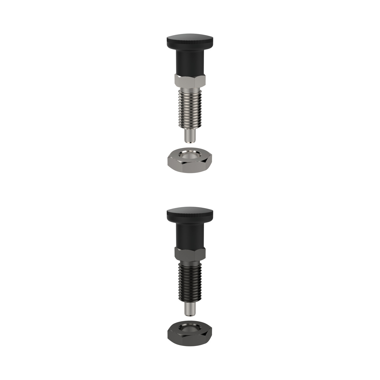 Index Plungers - Compact The locking variation of the compact index plunger comes in steel and stainless steel. Engagement of the locking element requires a simple pull back and 90° twist of the plastic grip.