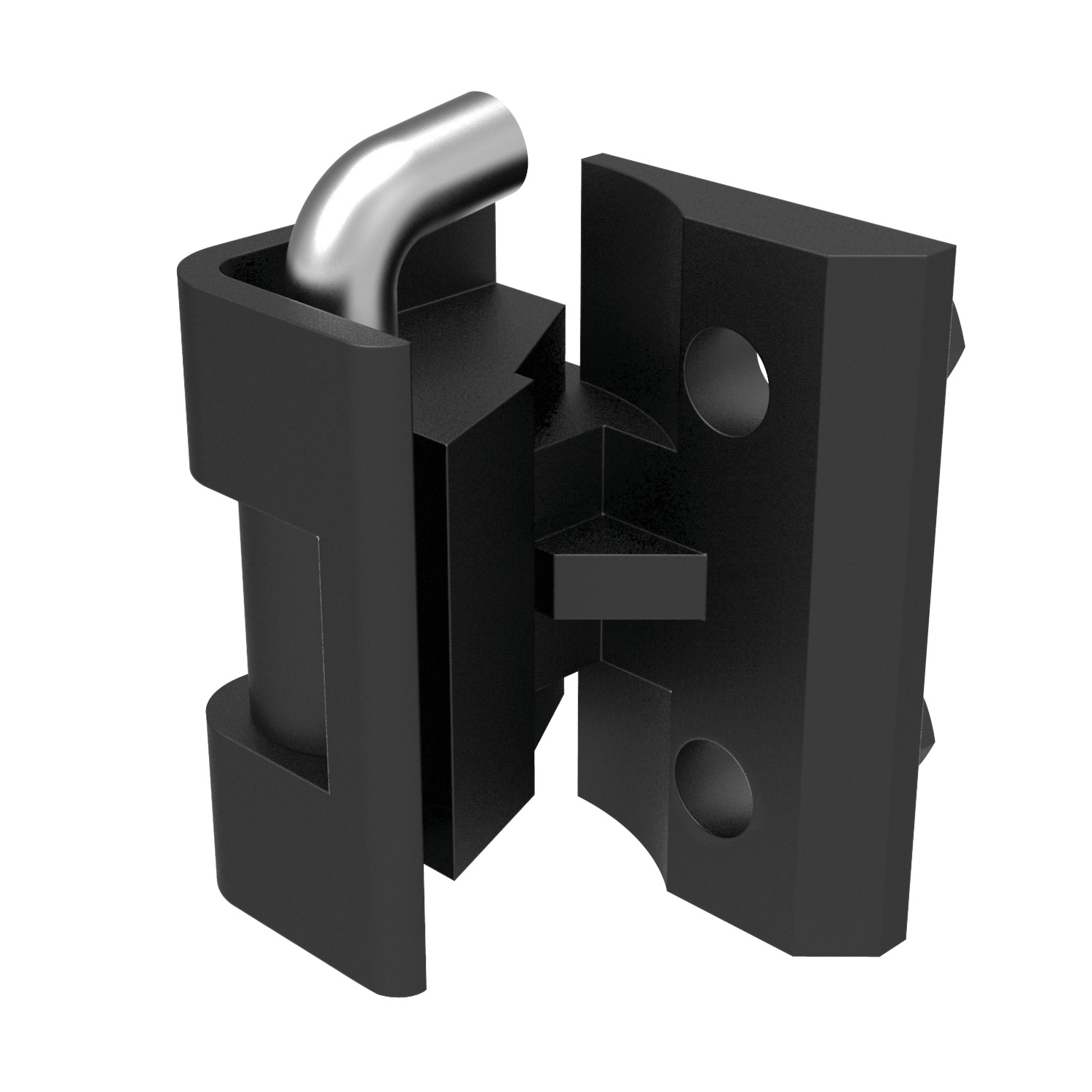 Corner Hinge - 24 to 26mm Door Return Black coated Corner Hinge, cut out and counter sunk screw. Universal left & right hand opening doors.