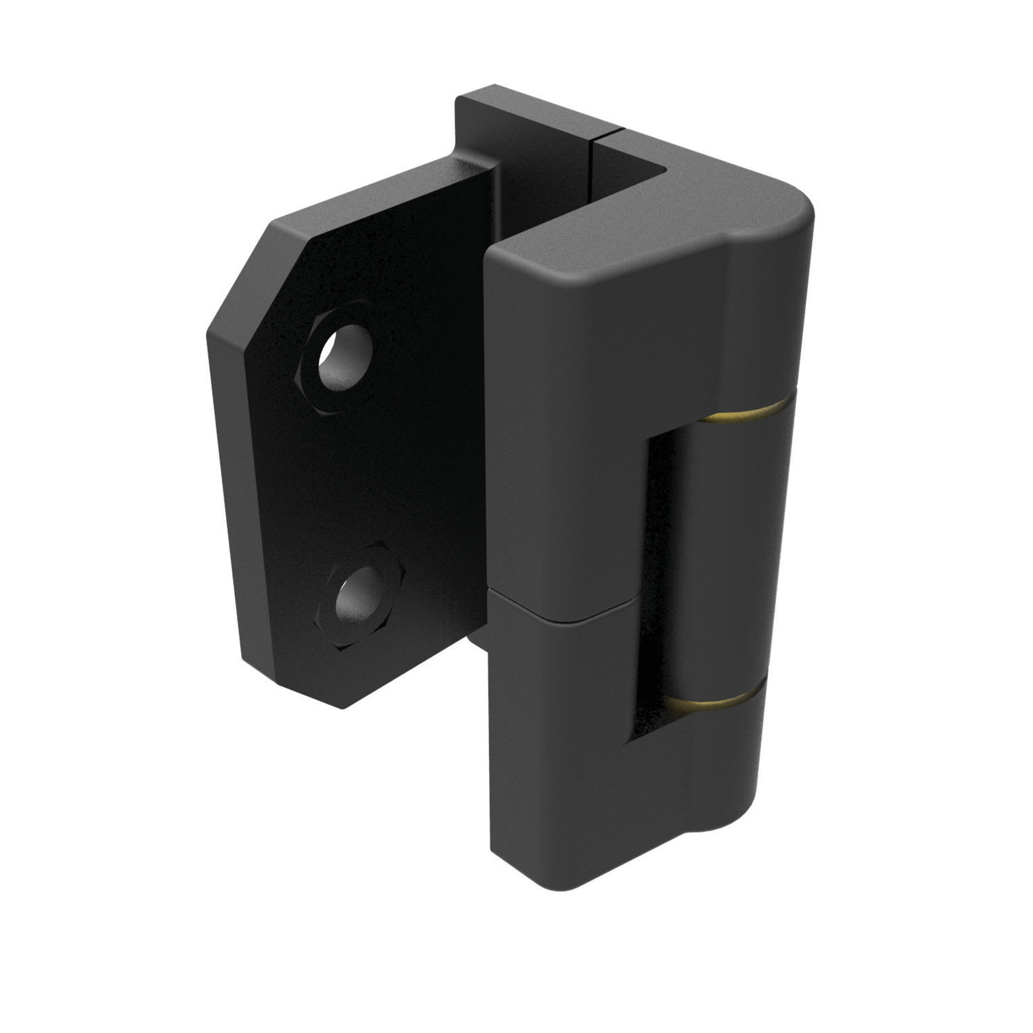 Corner Hinge - 25mm Door Return Black coated corner hinge - locking nut and recessed hexagon. 25mm door return. Doors upto 2mm thick.