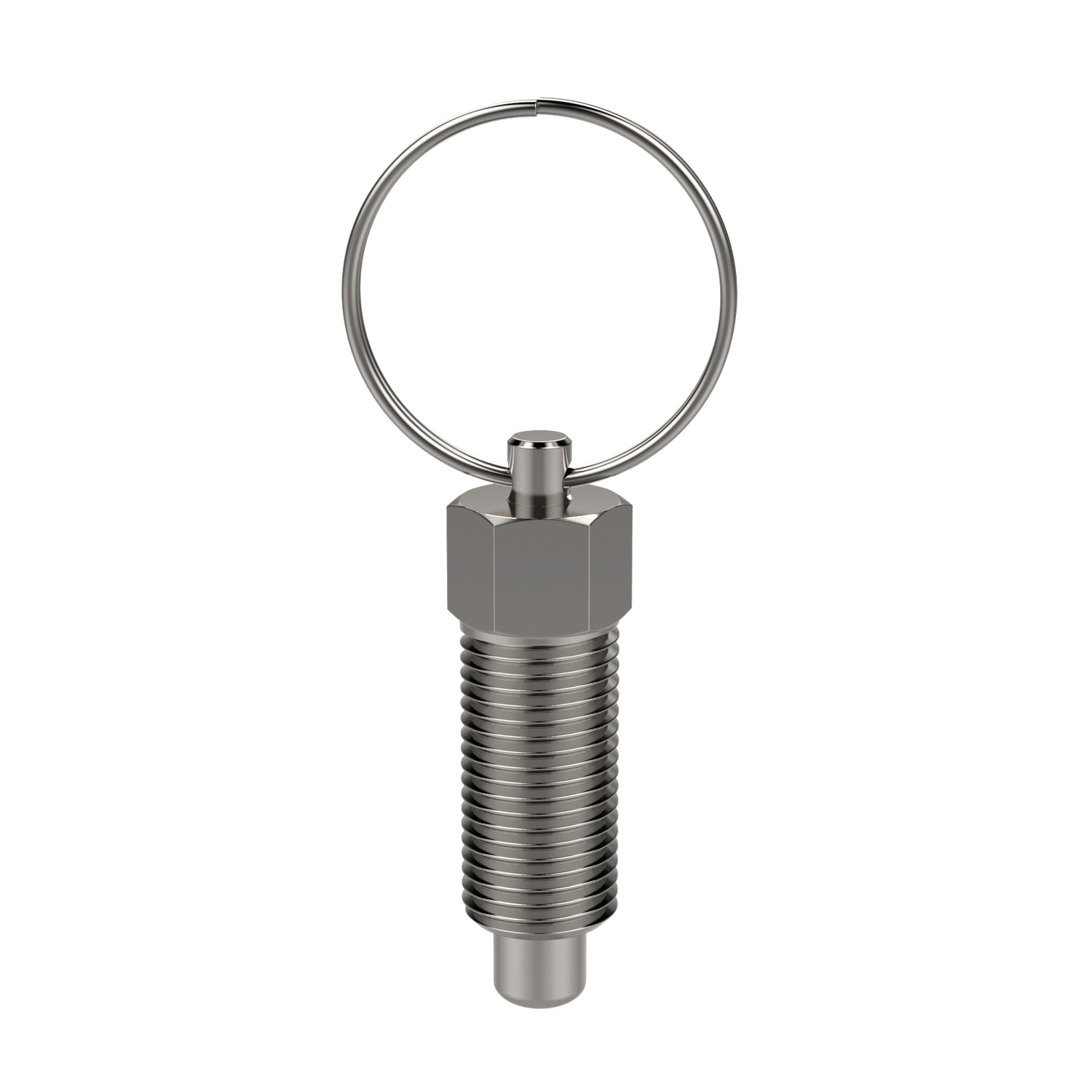 Index Plungers - Pull Ring Pull-ring, Non-locking Index Plungers with coarse thread. Made from stainless steel (AISI 303 and 301). Suitable for applications where high precision is not required.