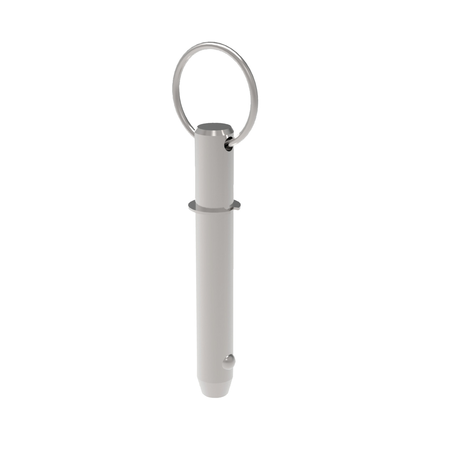 Detent Pin - Ring Handle - Shoulder Full stainless steel ring handle detent pin with shoulder. Solid body with direct spring loaded ball for reliable operation.