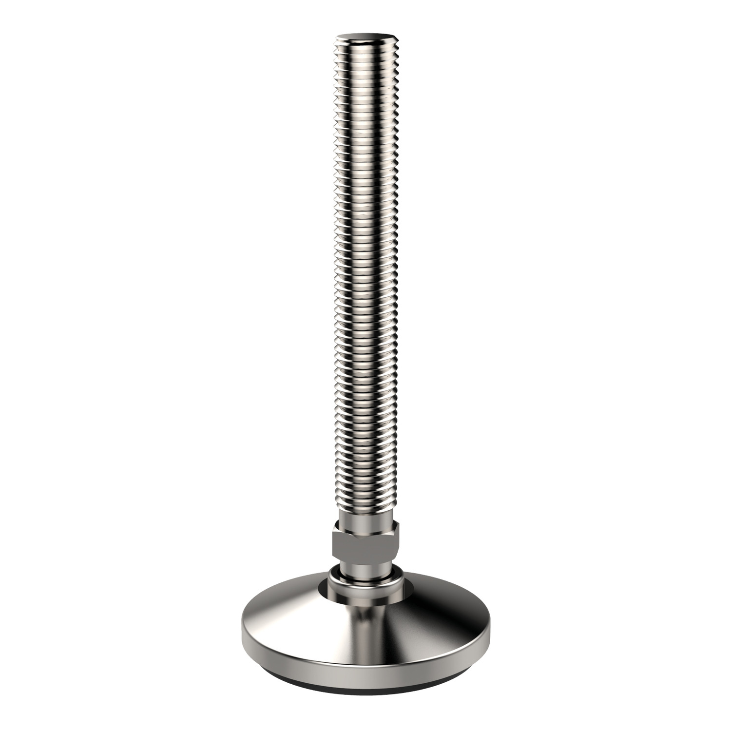 Levelling Feet Pad and bolt style levelling foot made from AISI 303 stainless steel, with nitrile rubber pad. Bolt allows for up to 20° articulation.